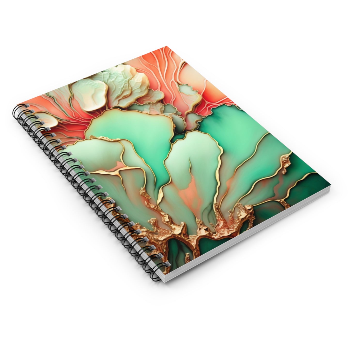 Floral, Green, Gold & Peach Spiral Notebook - Ruled Line