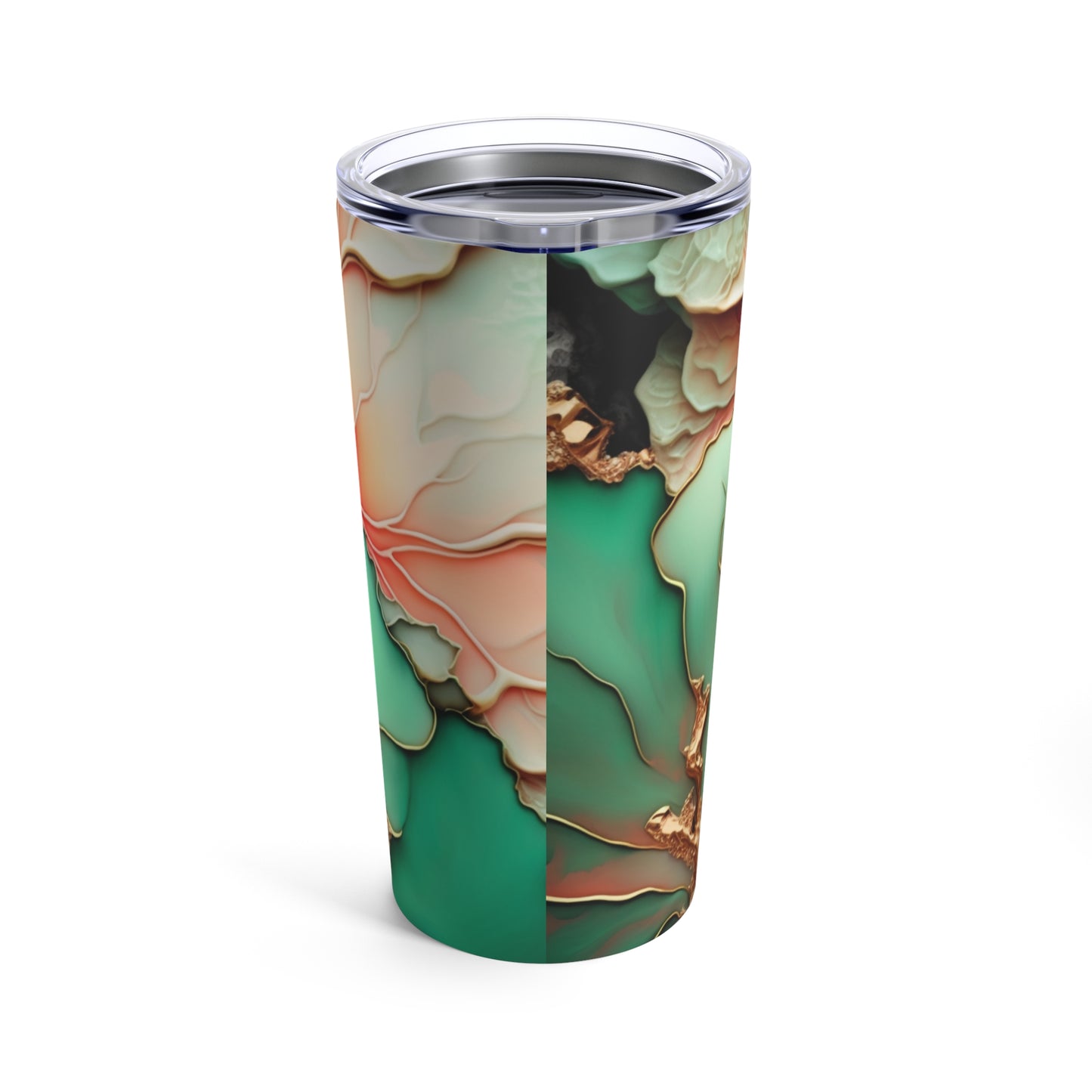 Floral Green Gold & Peach Insulated Tumbler 20oz