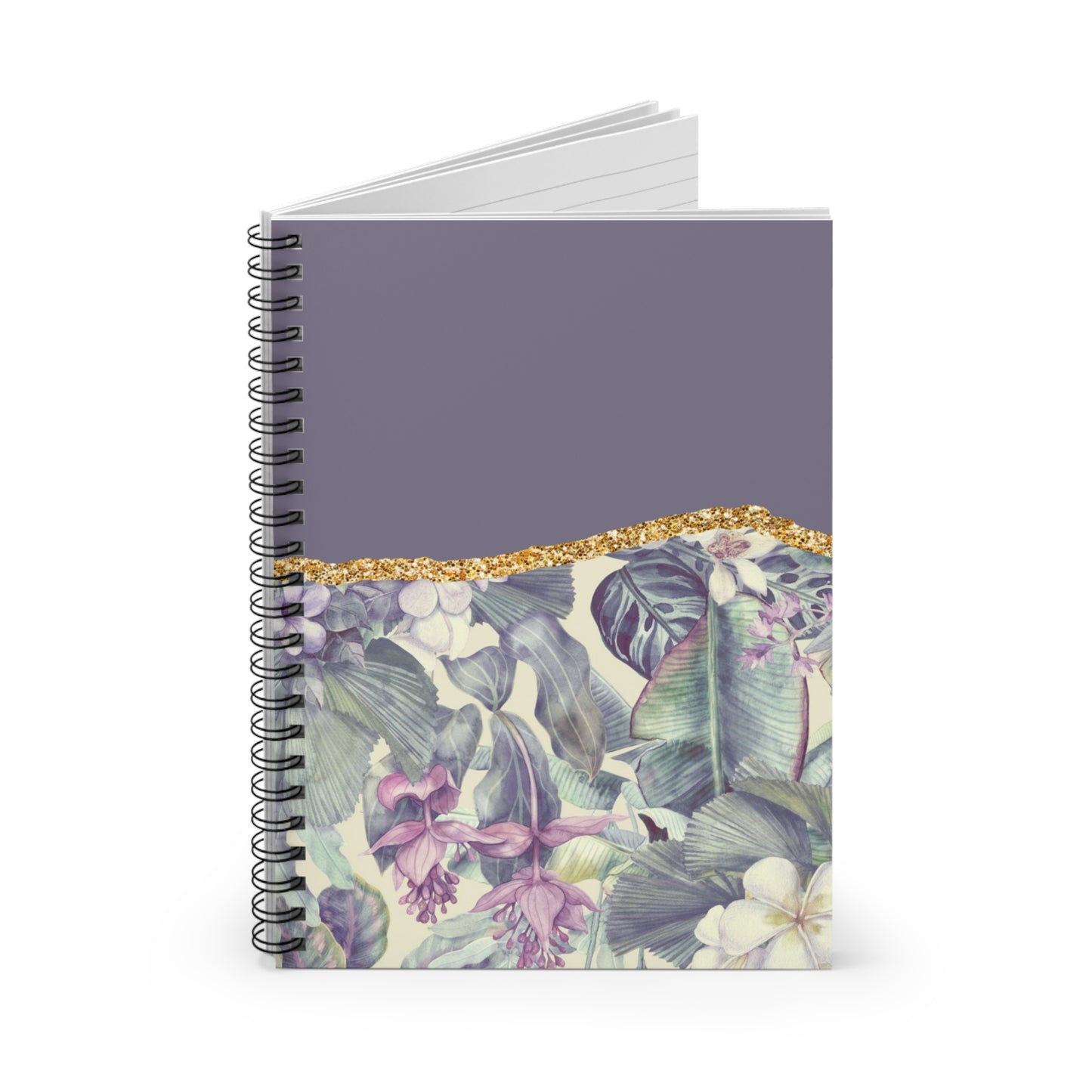 Purple floral and gold designed journal or Notebook. Boho, minimalist, Notes Spiral Notebook - Ruled Line