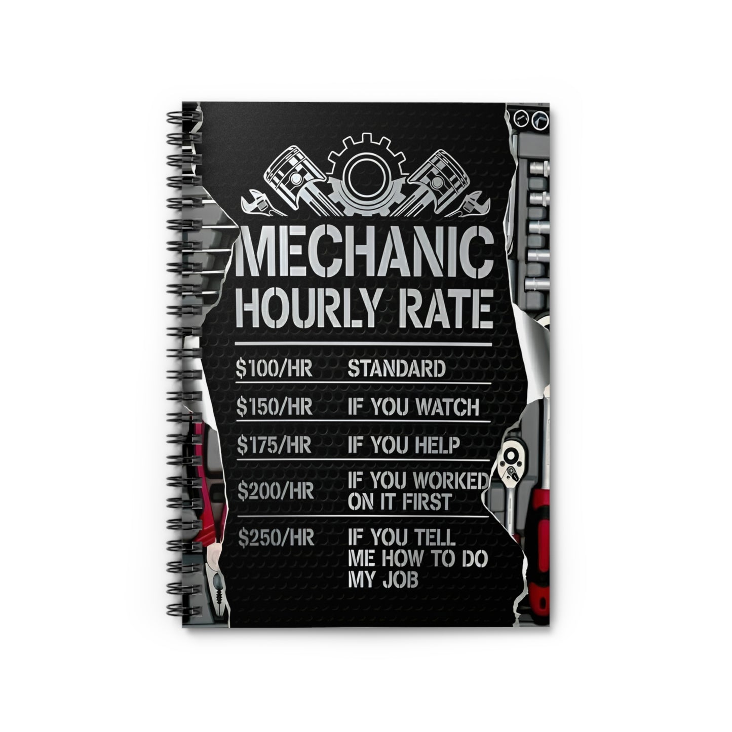 Mechanics Hourly Rate Spiral Notebook - Ruled Line