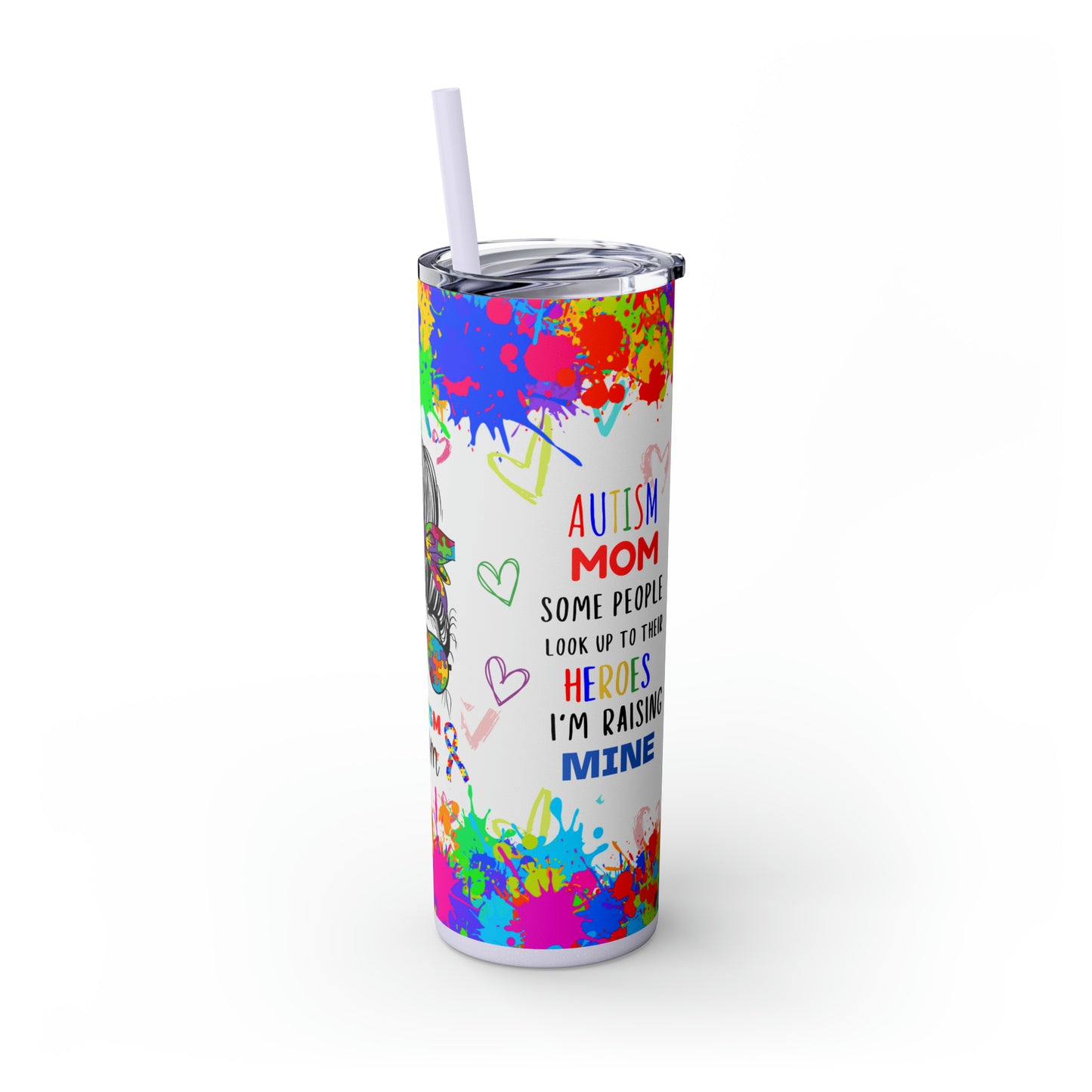 Autism awareness, Mama EcoChic 20oz Skinny Stainless Steel Tumbler with Straw