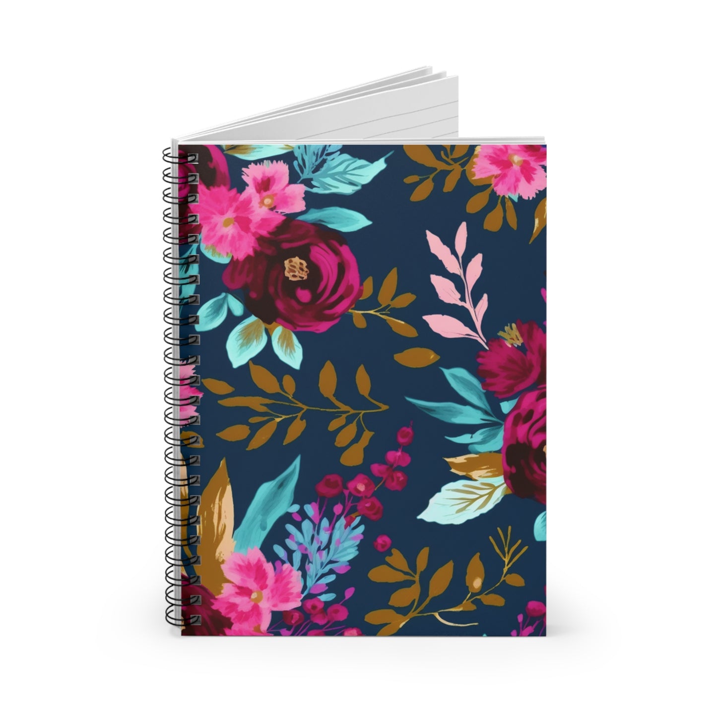 Pink Blue & Purple Floral journal or Notebook. minimalist, Notes Spiral Notebook - Ruled Line