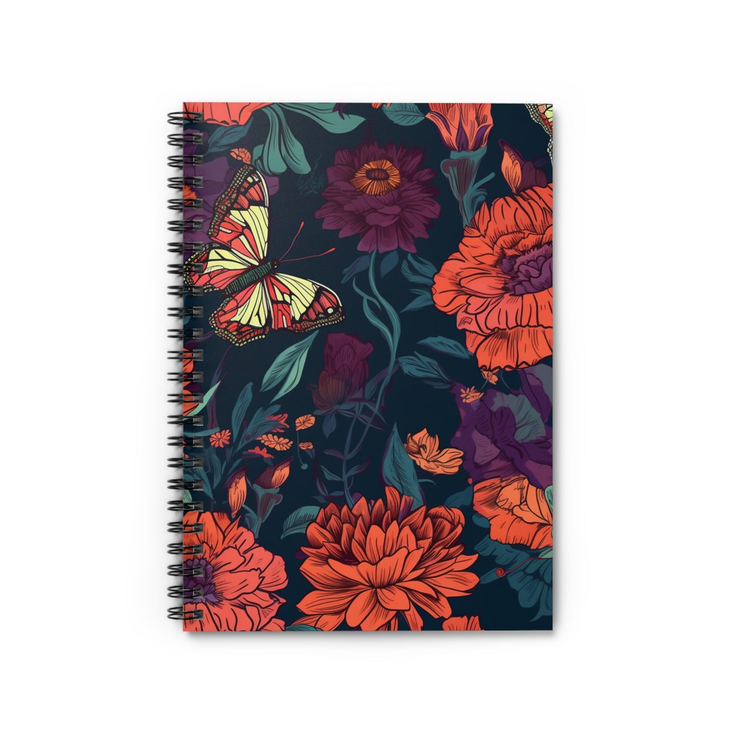 Red Navy & Purple Floral journal or Notebook Minimalist, Notes Spiral Notebook - Ruled Line