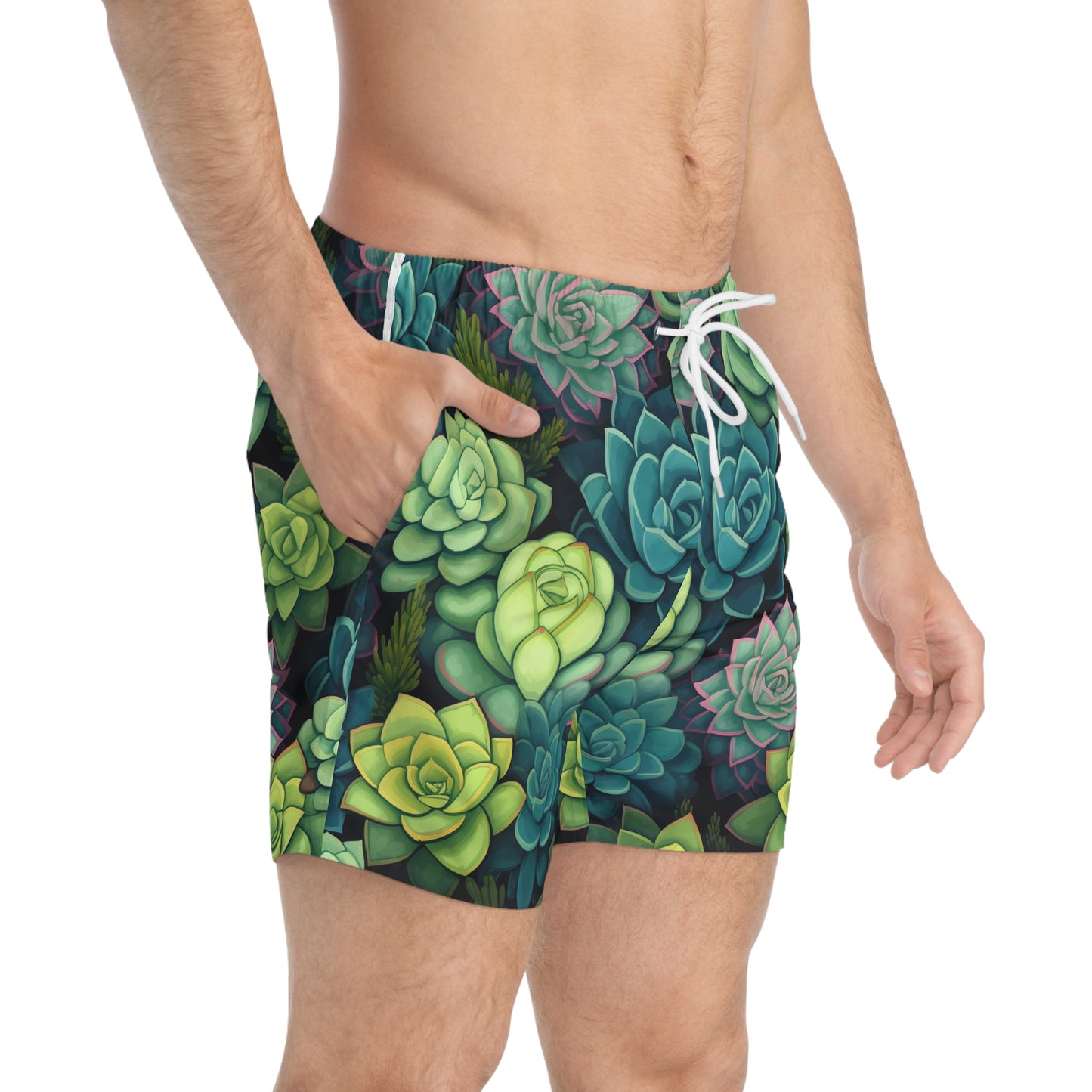 Men’s Green Succulents Swim Trunks