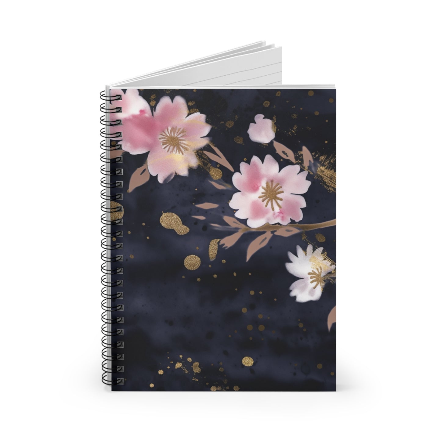 Navy & Pink Floral journal or Notebook Minimalist, Notes Spiral Notebook - Ruled Line