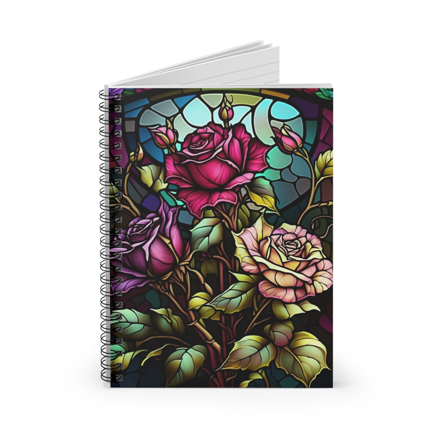 Stained glass rose garden designed journal or Notebook. Boho, minimalist, Notes Spiral Notebook - Ruled Line