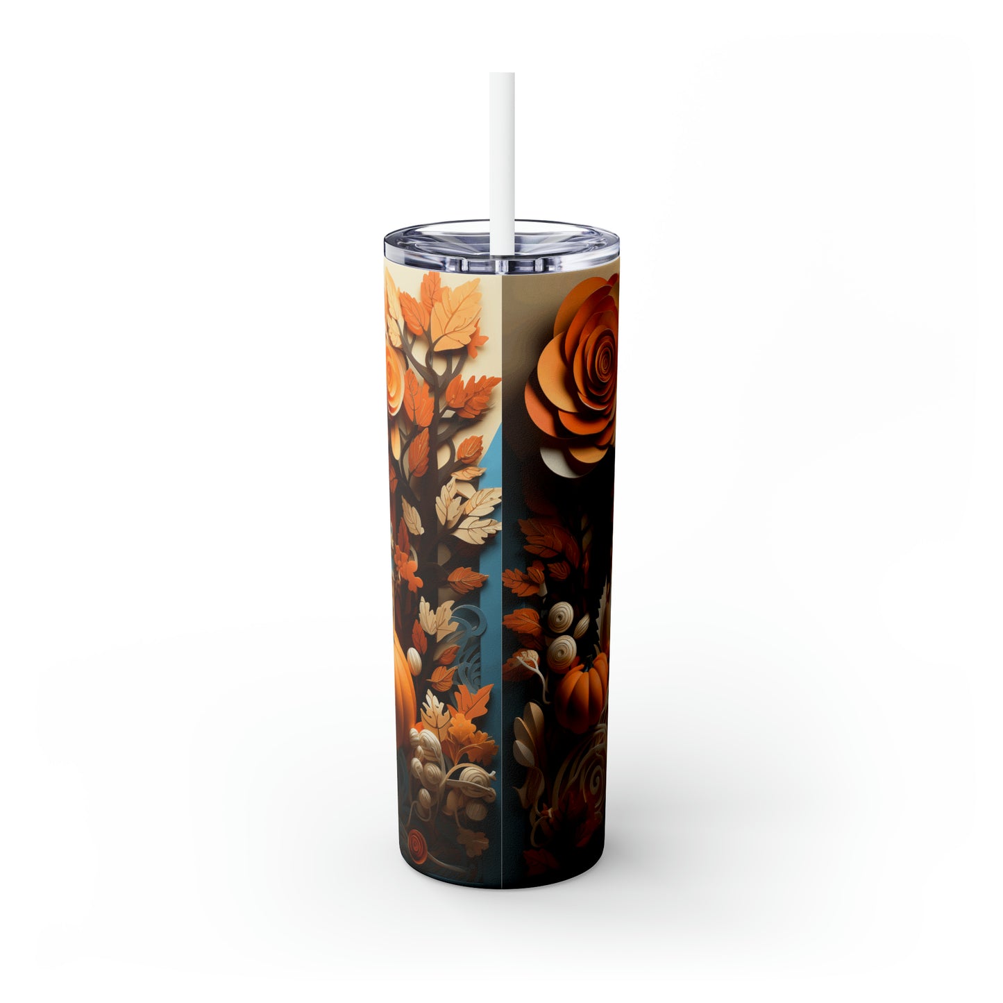 Fall pumpkin montage, Skinny Tumbler with Straw, 20oz