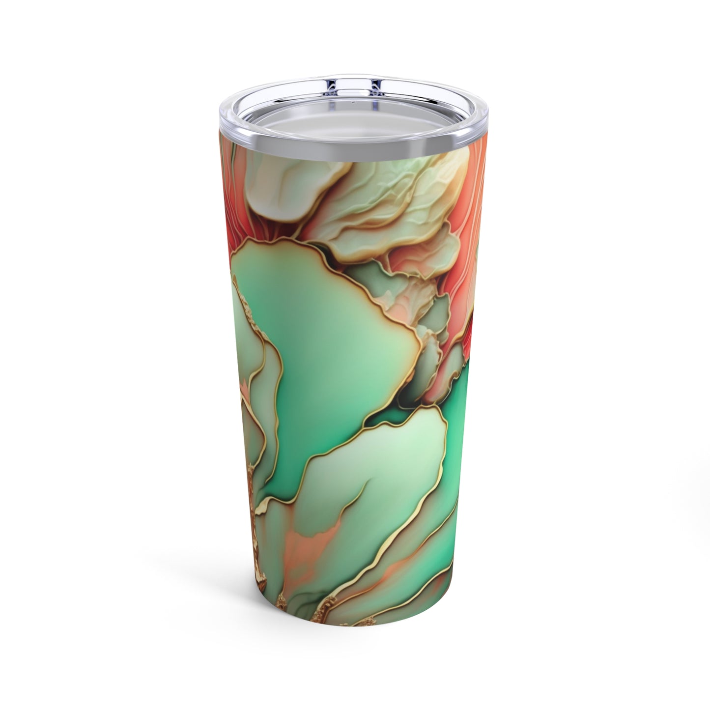 Floral Green Gold & Peach Insulated Tumbler 20oz