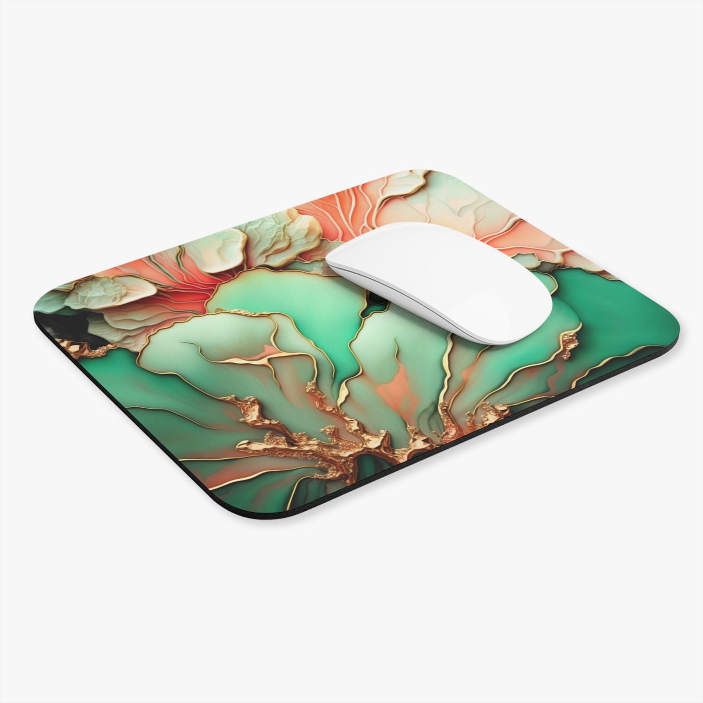 Floral, Green, Gold & Peach Mouse Pad (Rectangle)