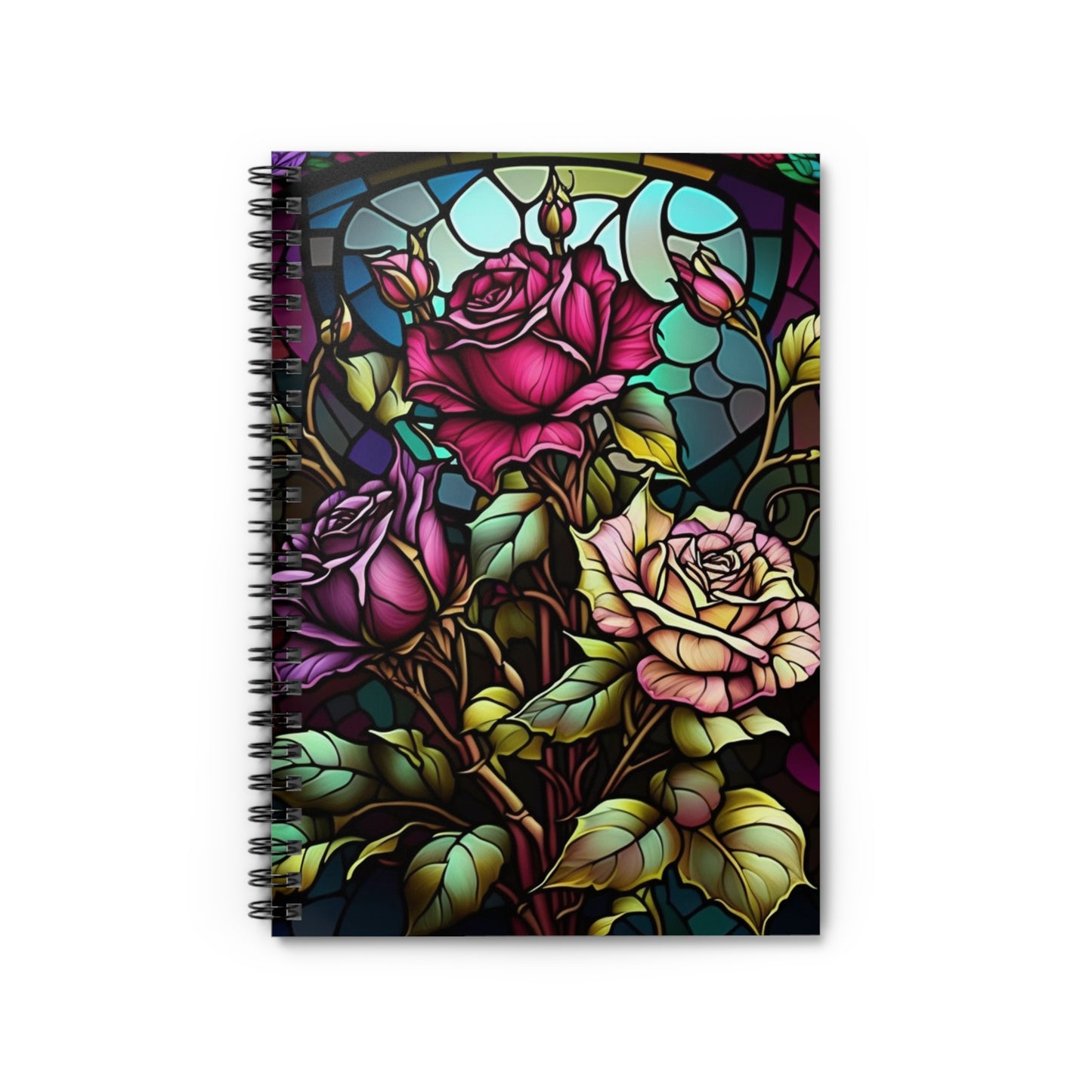 Stained glass rose garden designed journal or Notebook. Boho, minimalist, Notes Spiral Notebook - Ruled Line