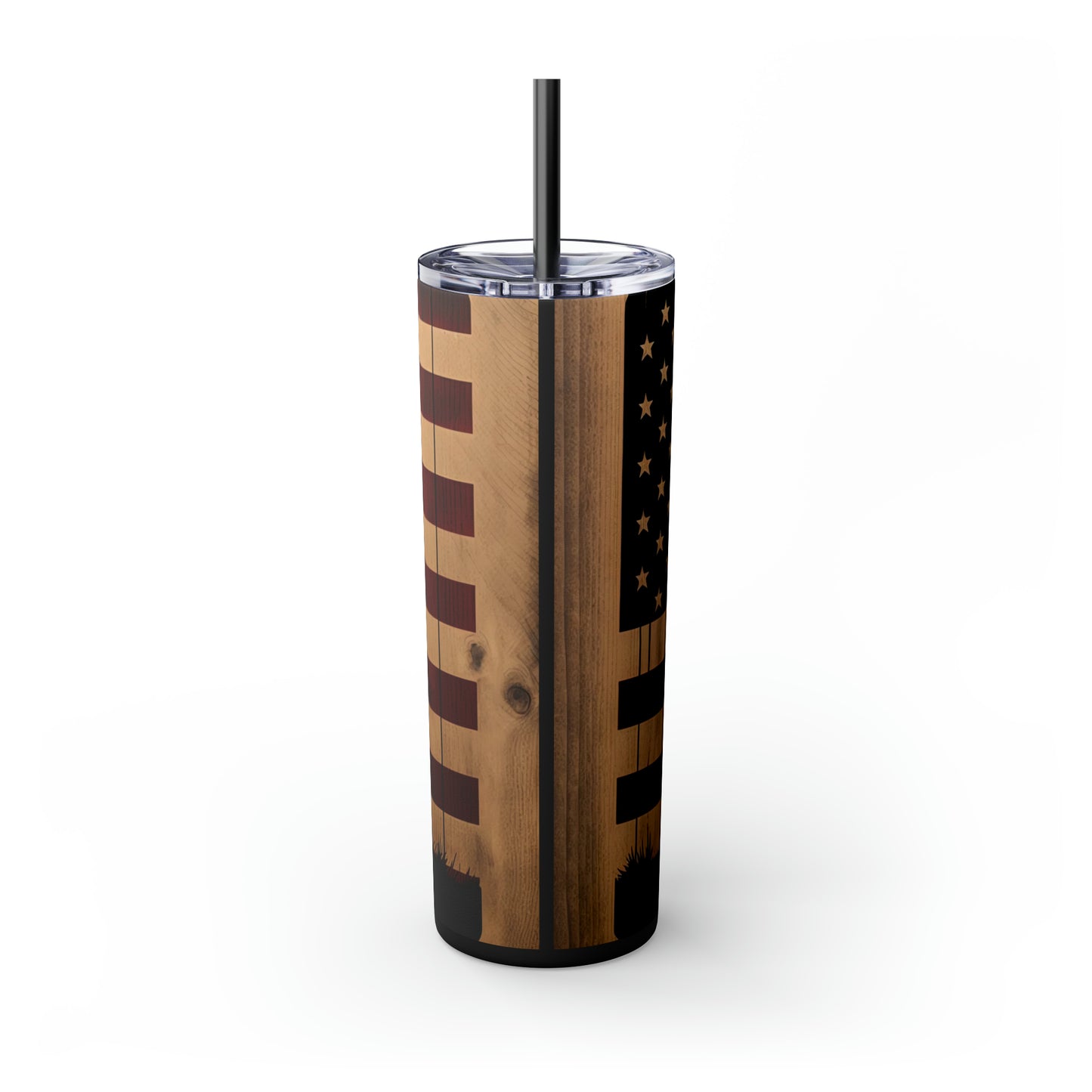 USA Veteran Soldier, American Flag EcoChic 20oz Skinny Stainless Steel Tumbler with Straw