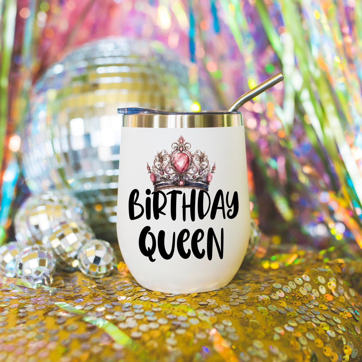 Birthday Queen Insulated Wine Tumbler - Elegant, Personalized Drinkware