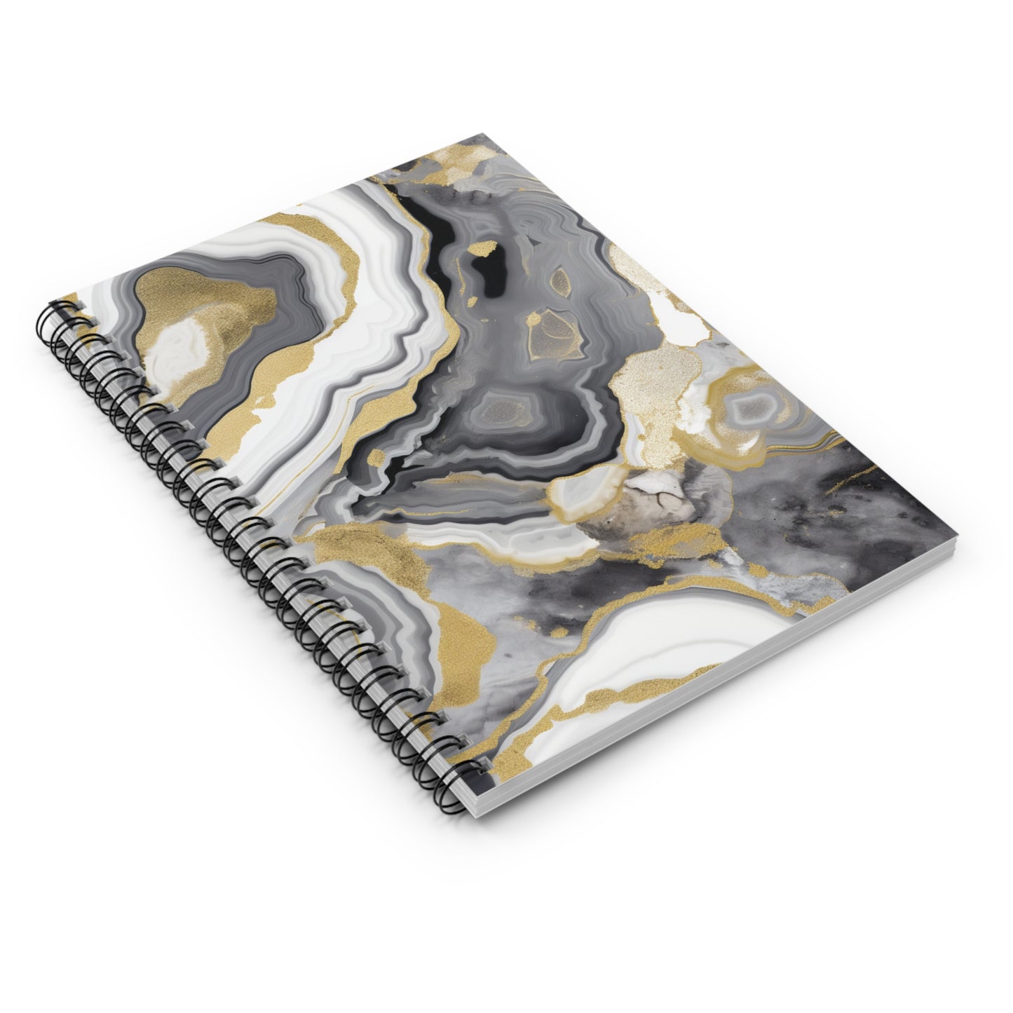 Gold grey and white swirl journal or Notebook. Boho, minimalist, Notes Spiral Notebook - Ruled Line