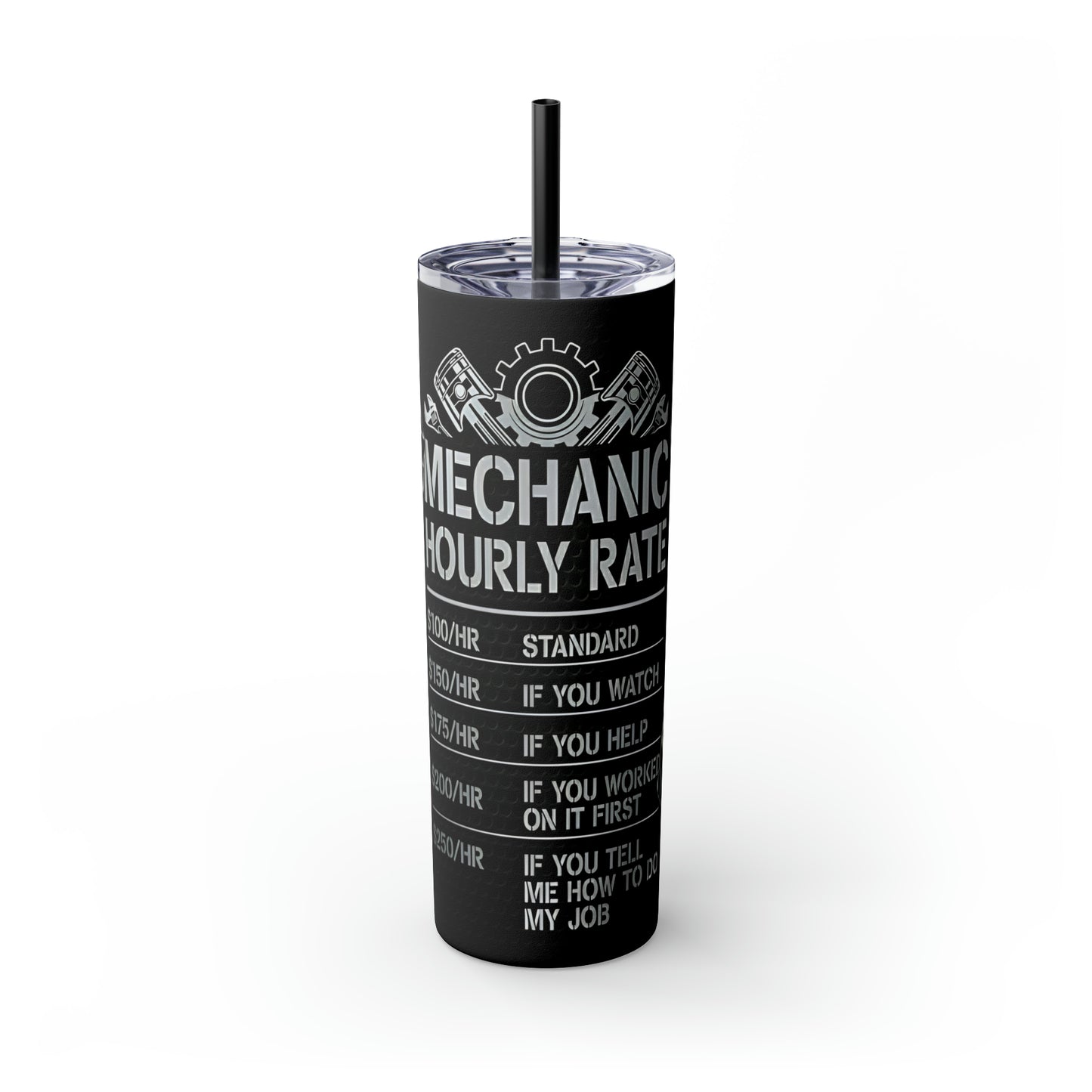 Mechanics Rate Skinny Tumbler with Straw, 20oz