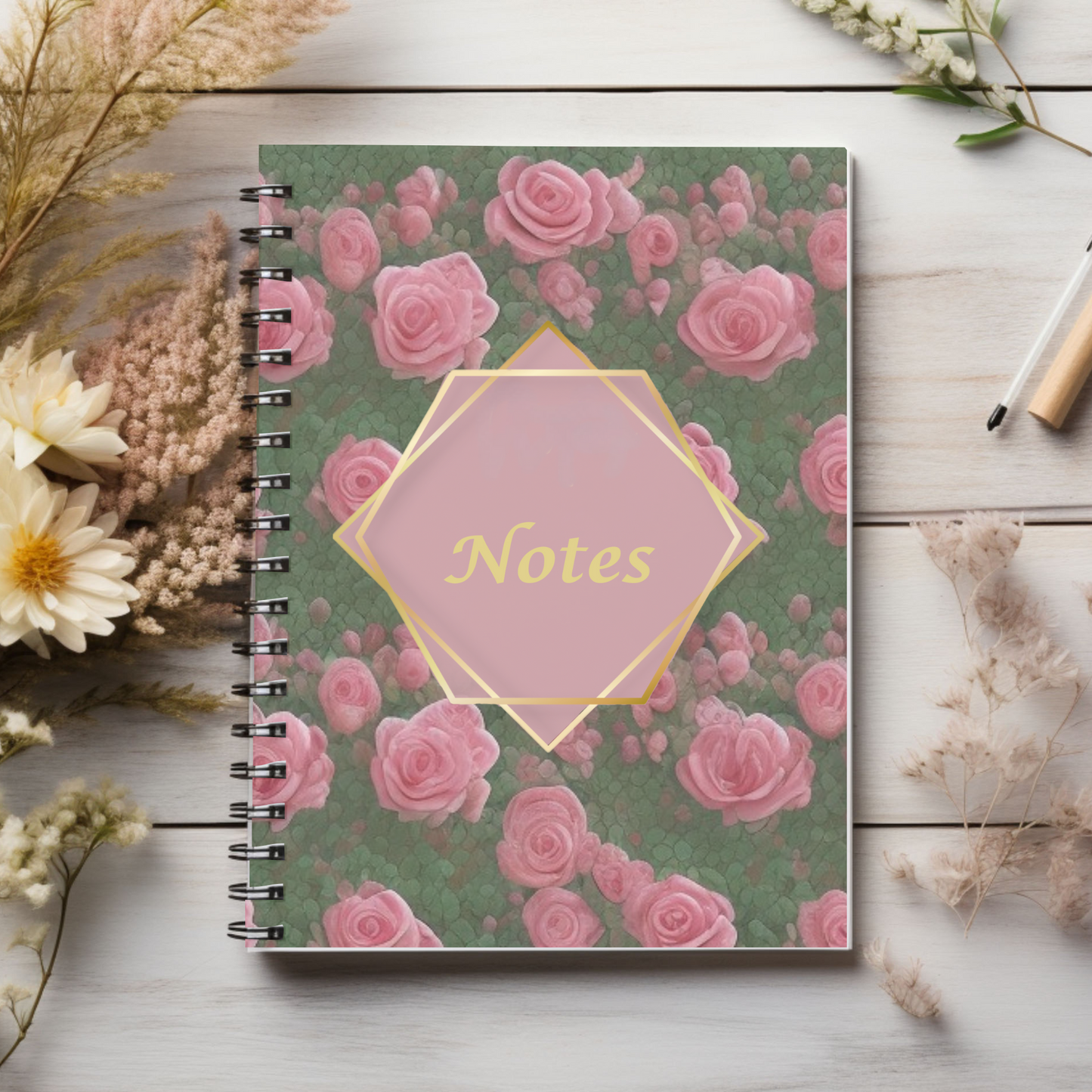Beautiful Pink Rose Garden Notes Spiral Notebook - Ruled Line