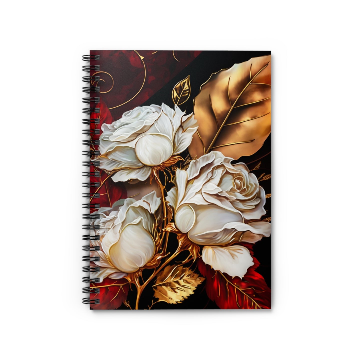 Elegant, red, white and gold floral journal or Notebook. minimalist, Notes Spiral Notebook - Ruled Line