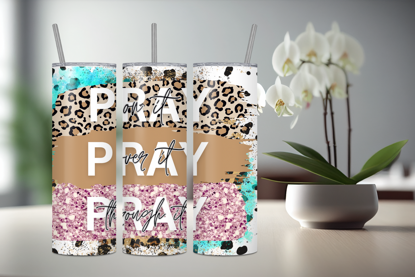 Pray Pray Pray, Christian Skinny Tumbler, 20oz