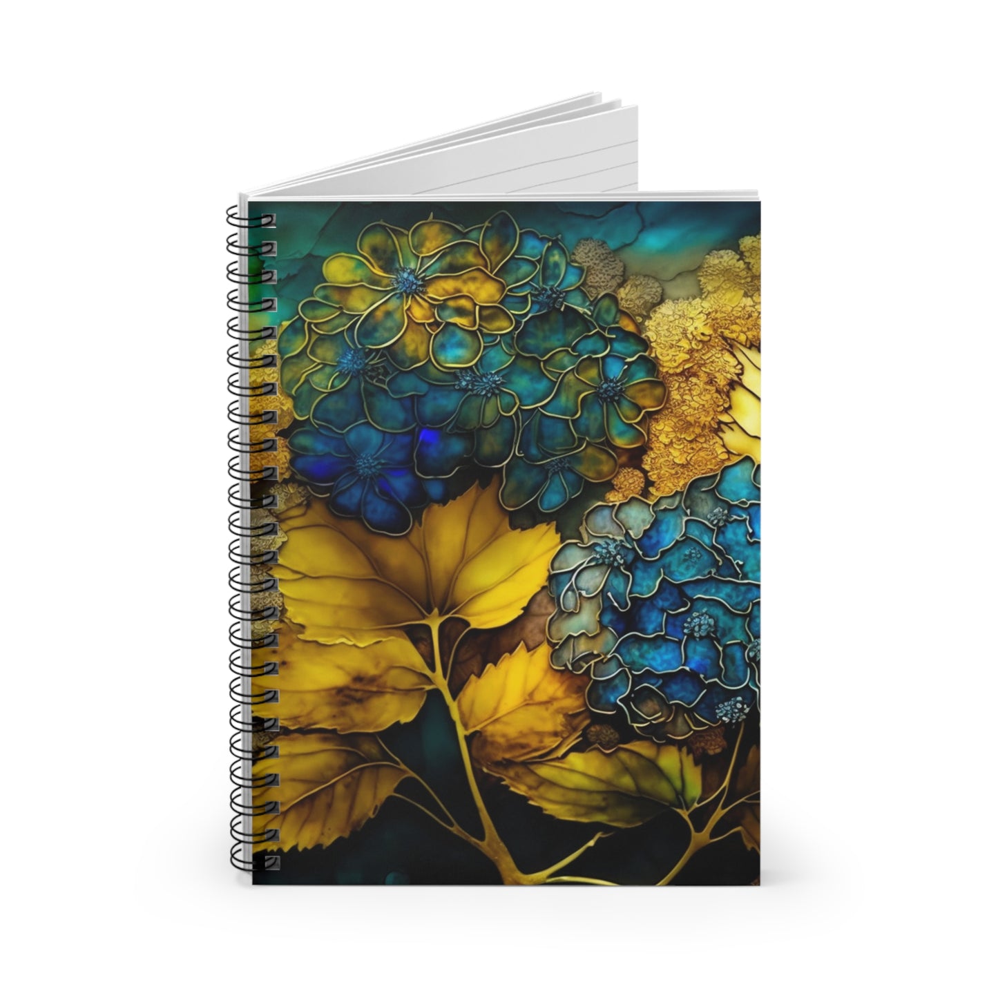 Blue & Yellow Floral Journal or Notebook. Diary Notes Spiral Notebook - Ruled Lined