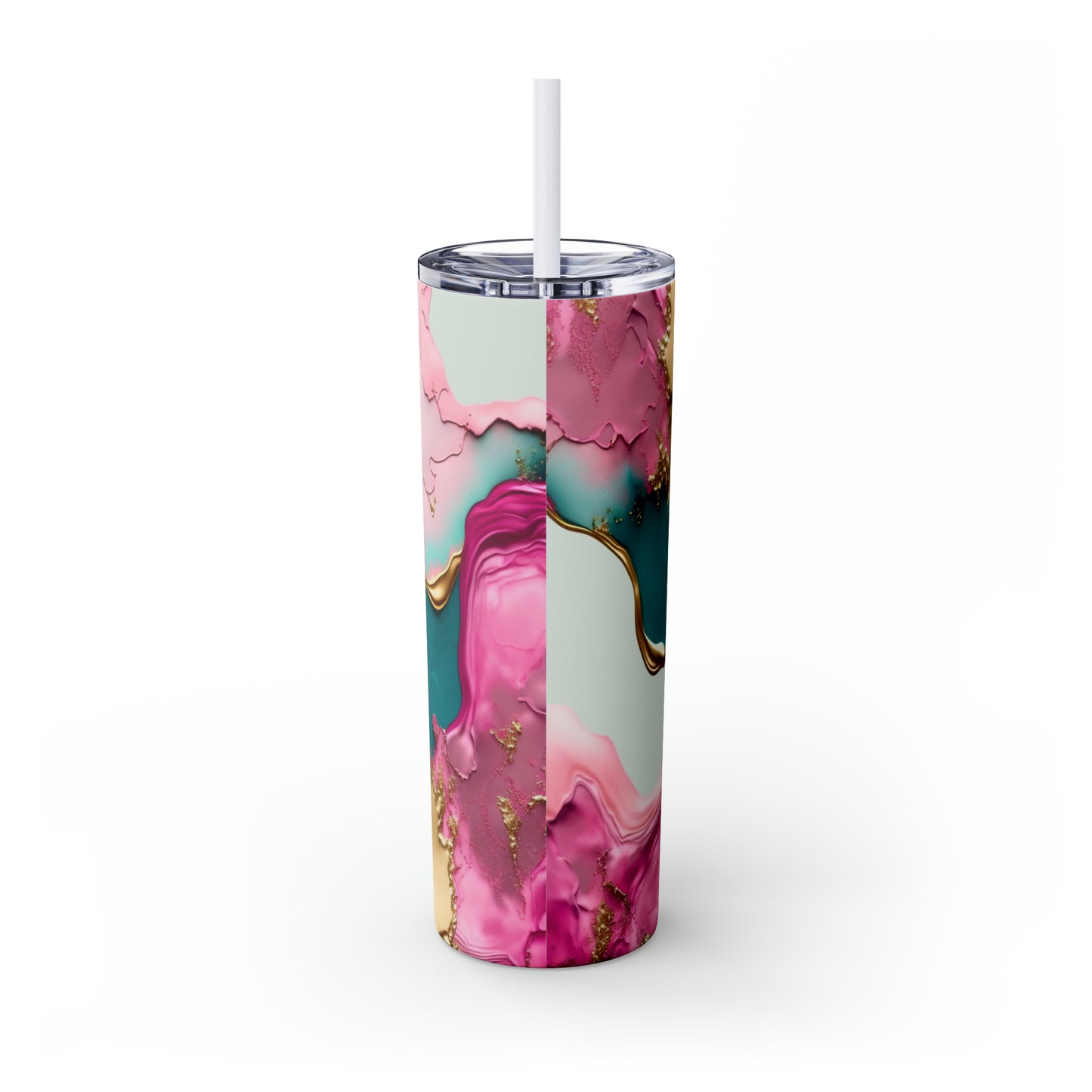 Elegant Marble Tumbler - Pink, Turquoise & Gold Abstract Design, 20oz