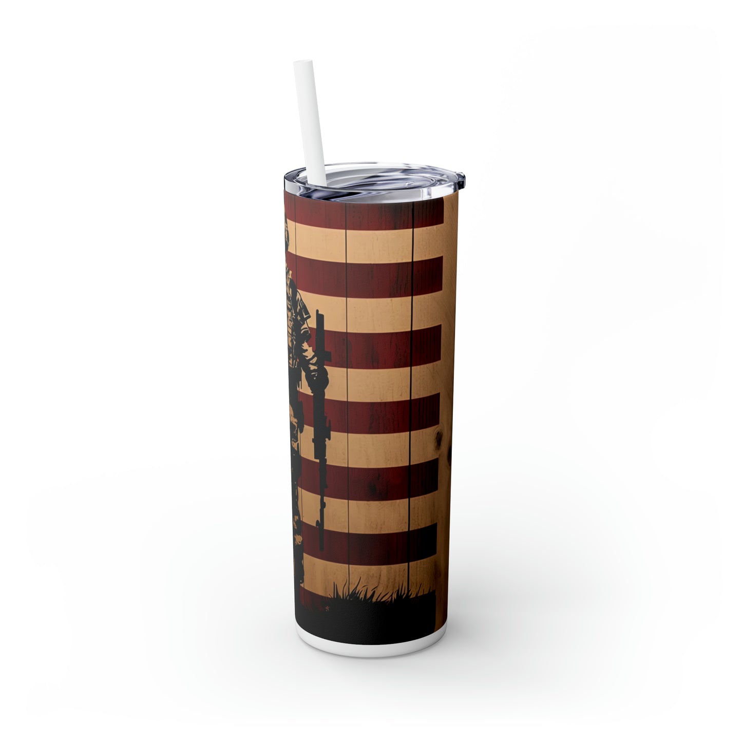 USA Veteran Soldier, American Flag EcoChic 20oz Skinny Stainless Steel Tumbler with Straw