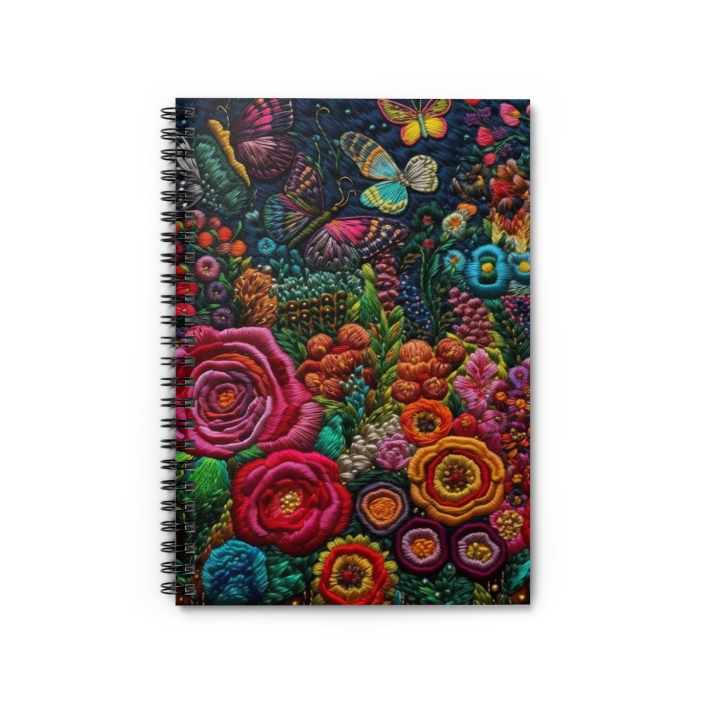 Embroidered Flower Garden Journal or Notebook. Diary Notes Spiral Notebook - Ruled Lined