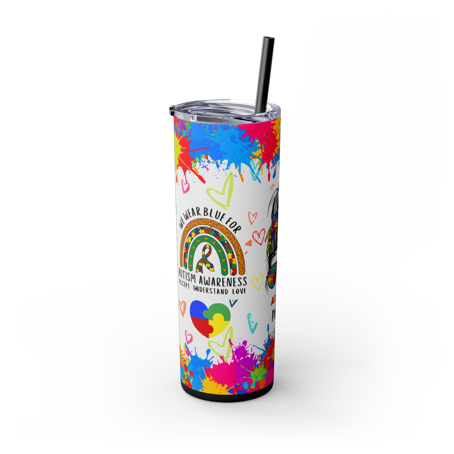 Autism awareness, Mama EcoChic 20oz Skinny Stainless Steel Tumbler with Straw