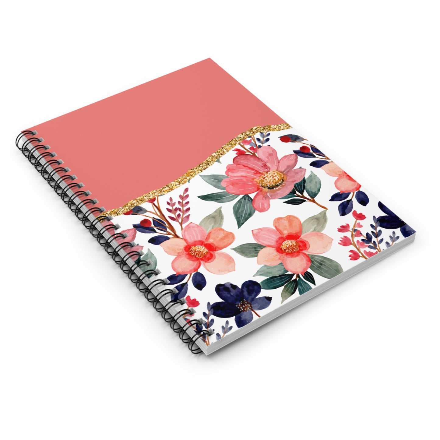 Pink, Blue & Green Floral Journal or Notebook. Minimalist, Notes Spiral Notebook - Ruled Line