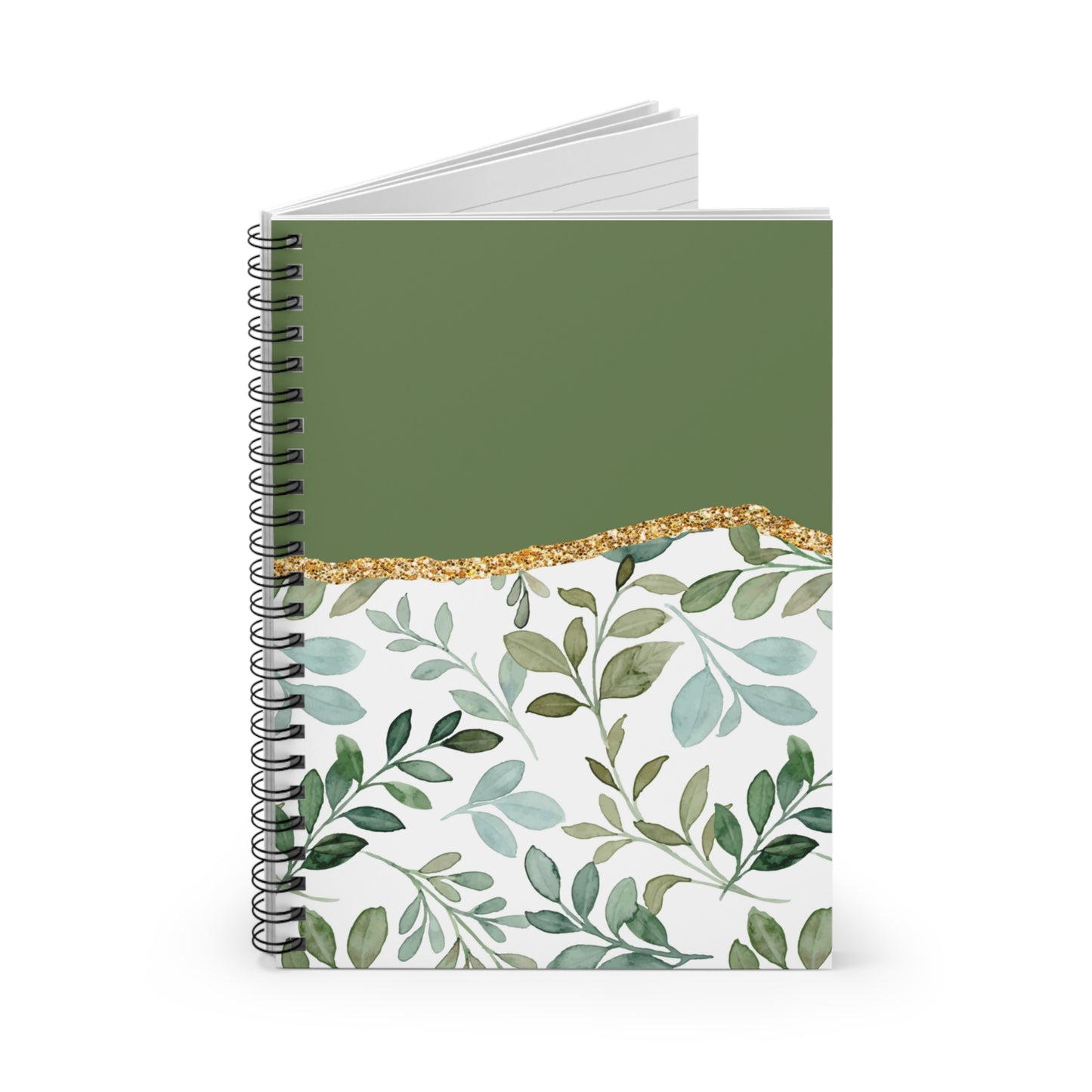 Green Floral Journal or Notebook. Minimalist, Notes Spiral Notebook - Ruled Line