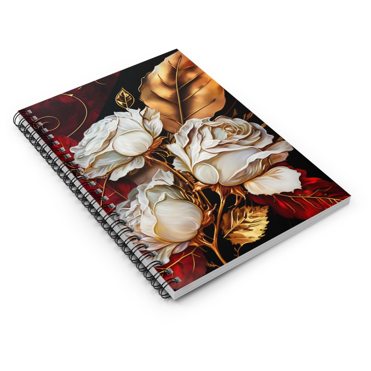 Elegant, red, white and gold floral journal or Notebook. minimalist, Notes Spiral Notebook - Ruled Line