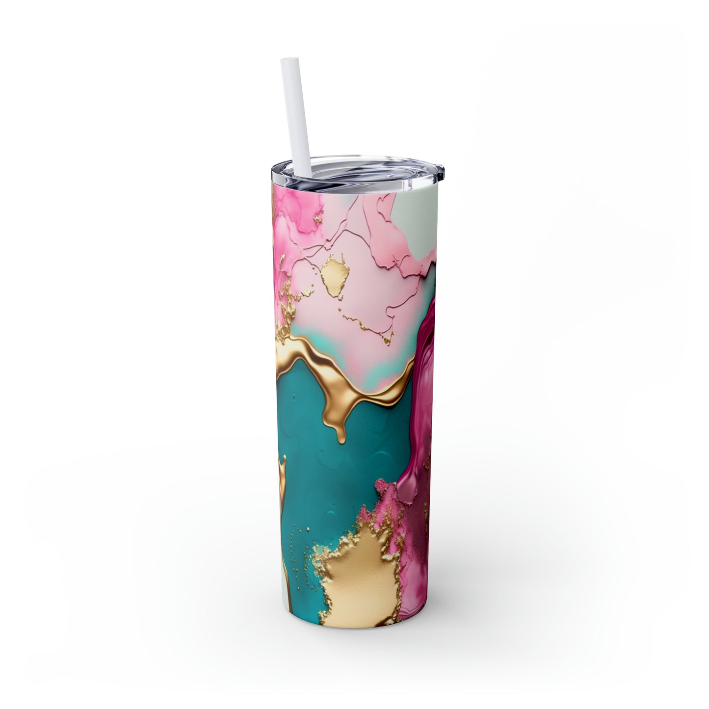 Elegant Marble Tumbler - Pink, Turquoise & Gold Abstract Design, 20oz