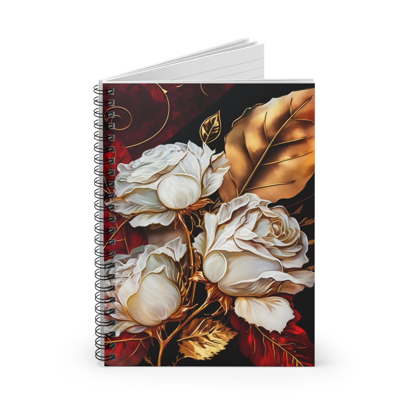 Elegant, red, white and gold floral journal or Notebook. minimalist, Notes Spiral Notebook - Ruled Line