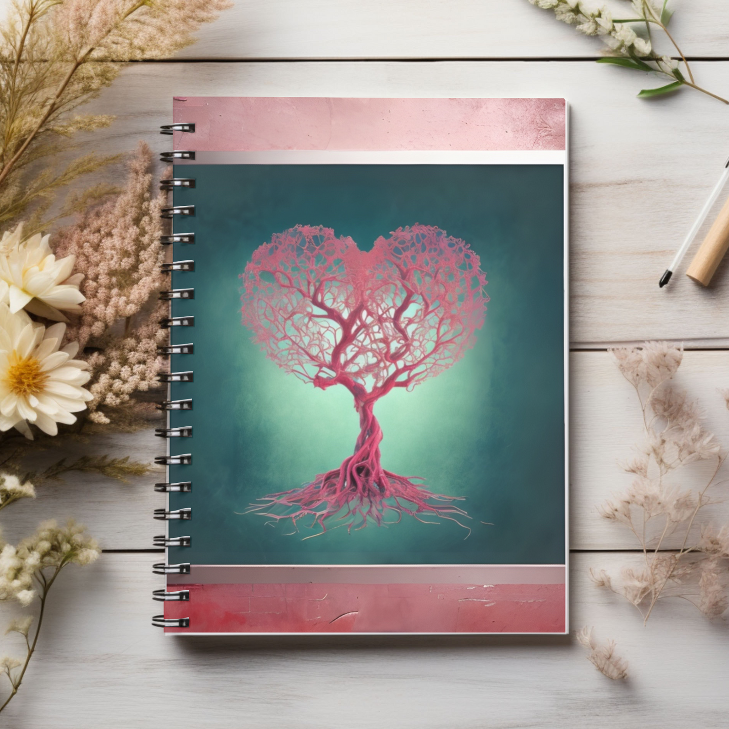 Tree of Hearts B Pink Spiral Notebook