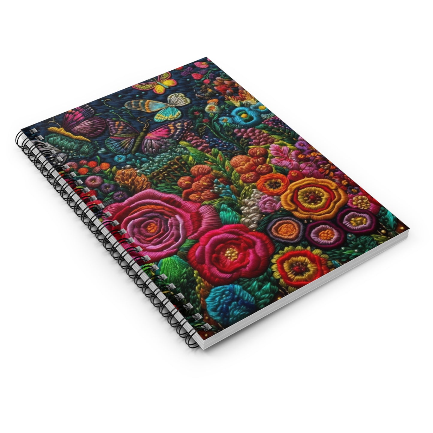 Embroidered Flower Garden Journal or Notebook. Diary Notes Spiral Notebook - Ruled Lined