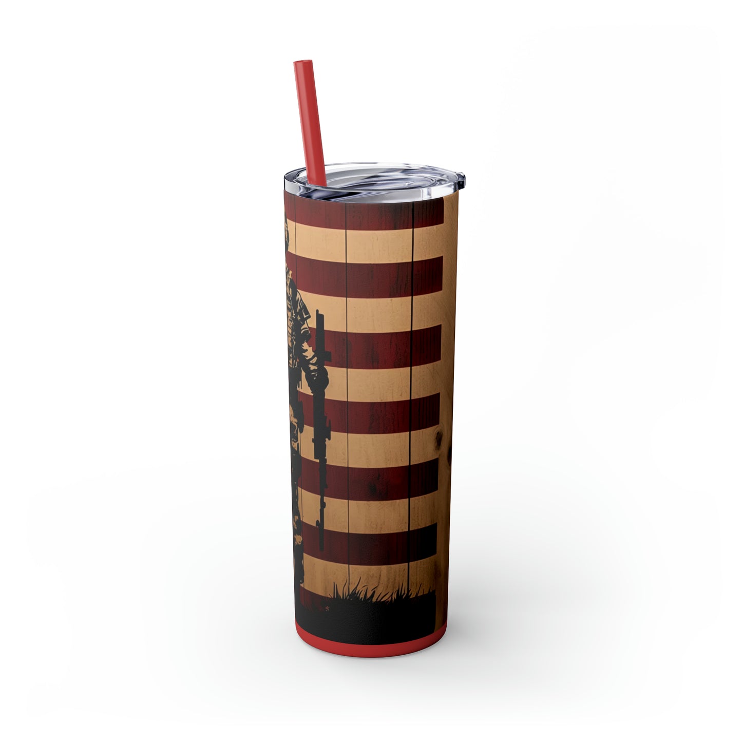 USA Veteran Soldier, American Flag EcoChic 20oz Skinny Stainless Steel Tumbler with Straw