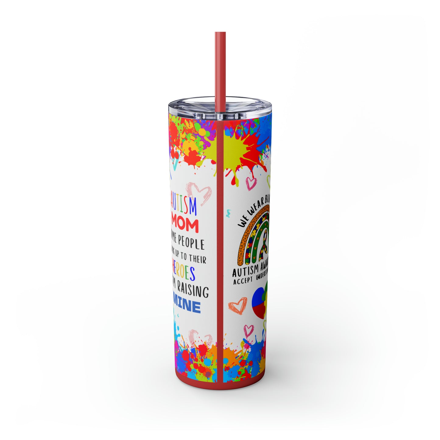 Autism awareness, Mama EcoChic 20oz Skinny Stainless Steel Tumbler with Straw
