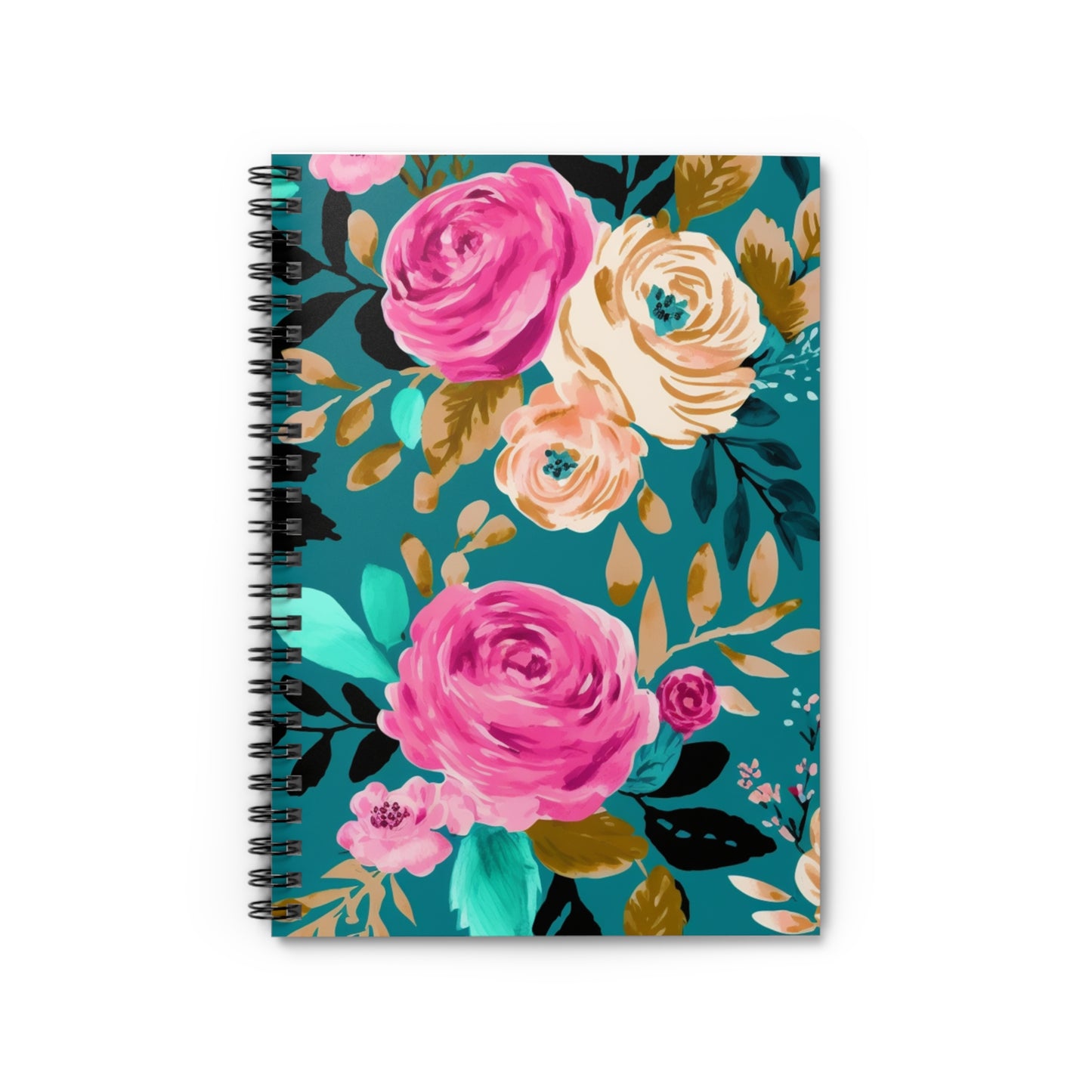 Beautiful floral, pink peach, and teal journal or Notebook. minimalist, Notes Spiral Notebook - Ruled Line
