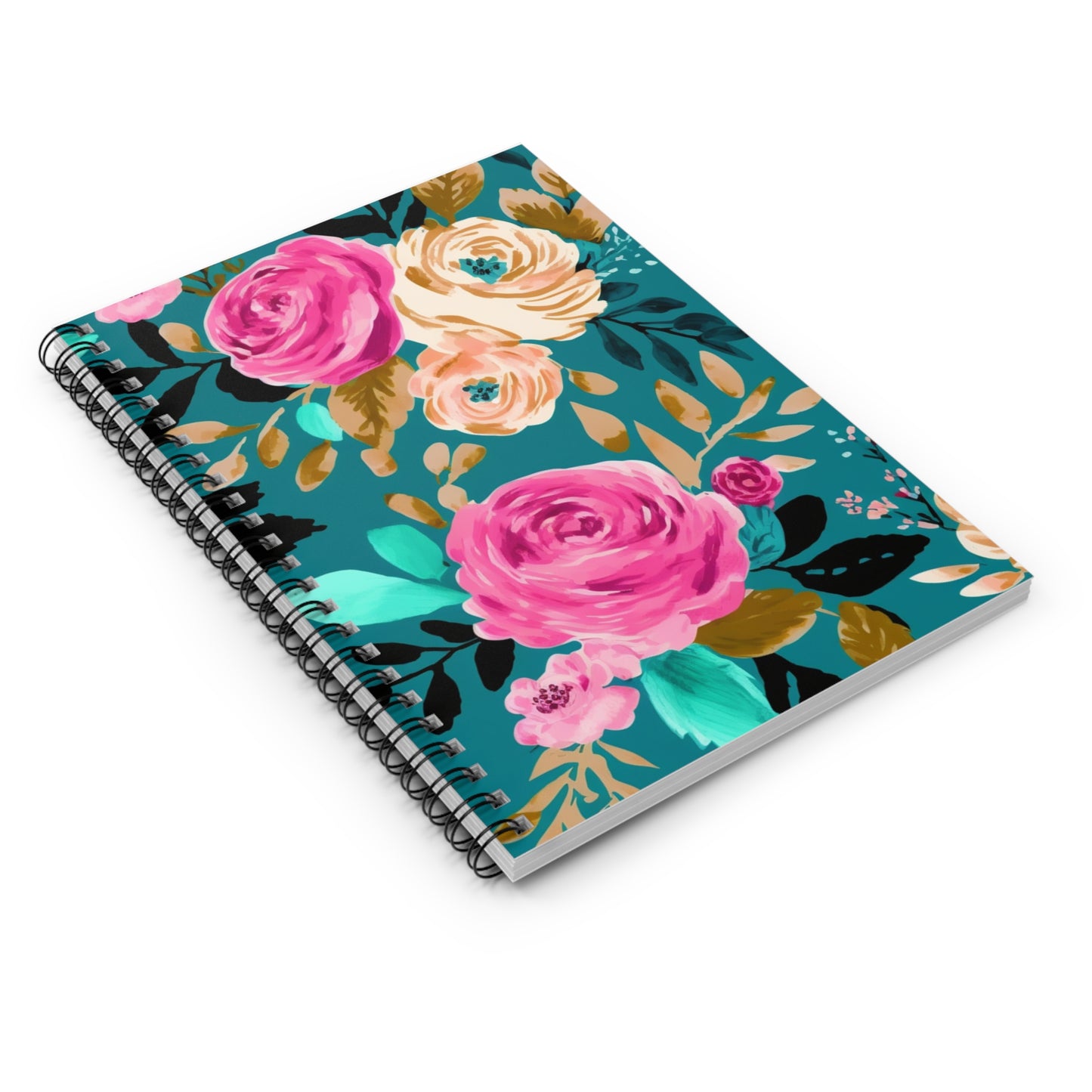 Beautiful floral, pink peach, and teal journal or Notebook. minimalist, Notes Spiral Notebook - Ruled Line