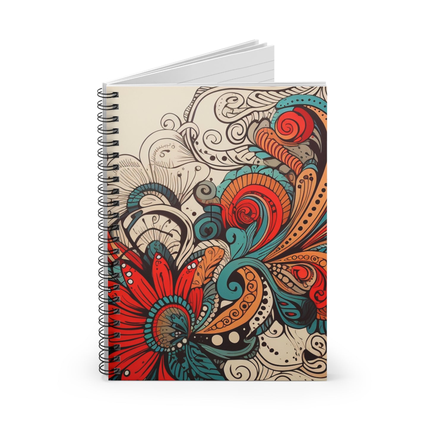 Artistic swirl notebook, colorful, red and beige, dark turquoise and amber, high detailed, meticulous design Journal/Notes Spiral Notebook - Ruled Line