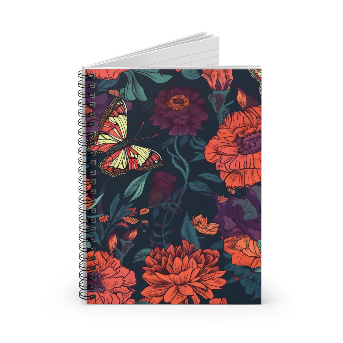 Red Navy & Purple Floral journal or Notebook Minimalist, Notes Spiral Notebook - Ruled Line