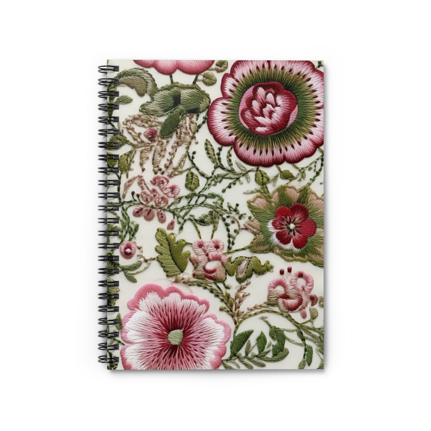 Embroidered Floral Beauty Journal or Notebook. Diary Notes Spiral Notebook - Ruled Lined