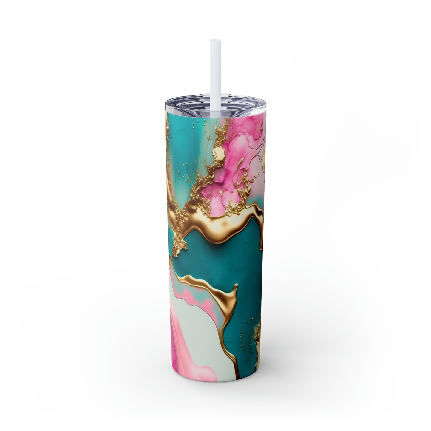 Elegant Marble Tumbler - Pink, Turquoise & Gold Abstract Design, 20oz