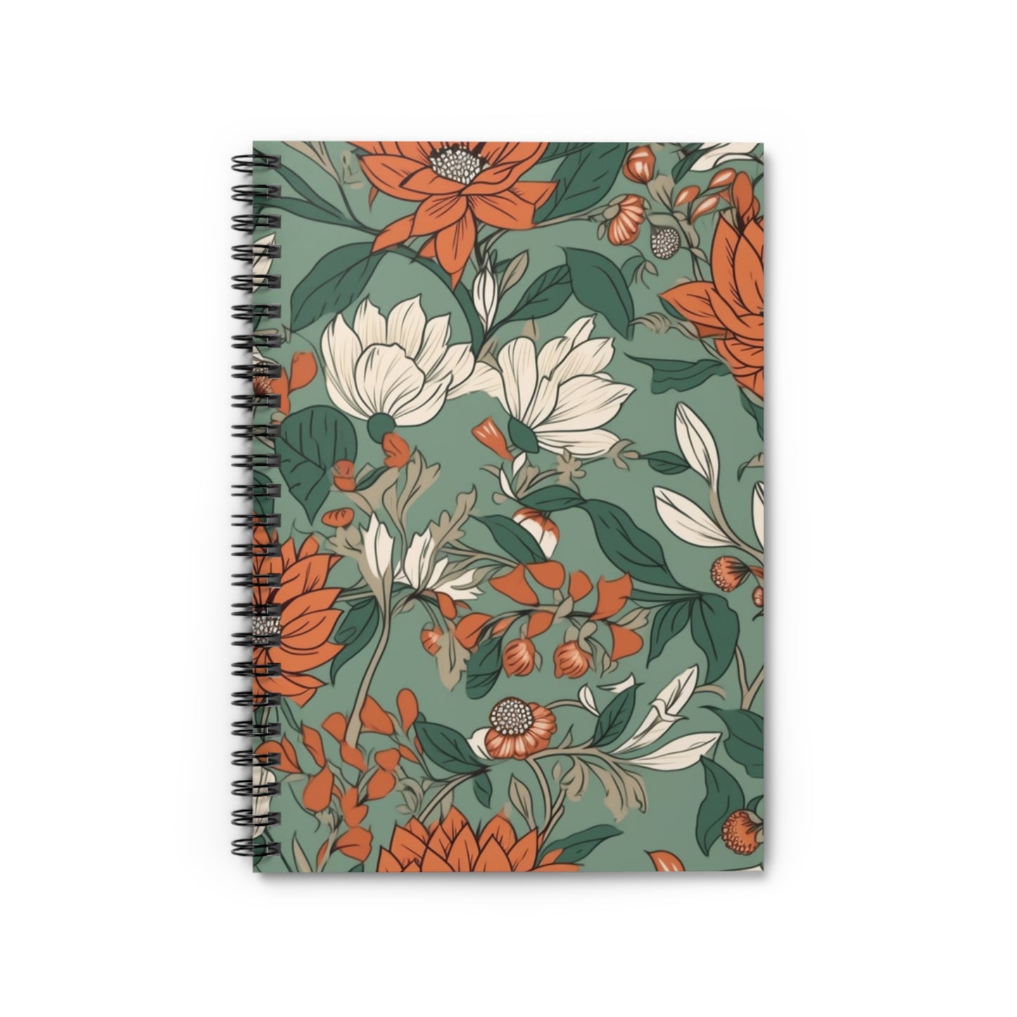 Green Floral Journal or Notebook. Minimalist, Notes Spiral Notebook - Ruled Line