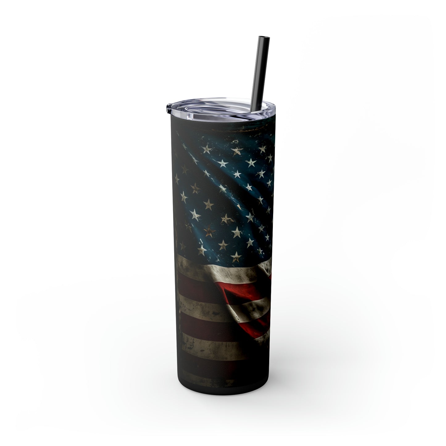 USA American Flag, EcoChic 20oz Skinny Stainless Steel Tumbler with Straw