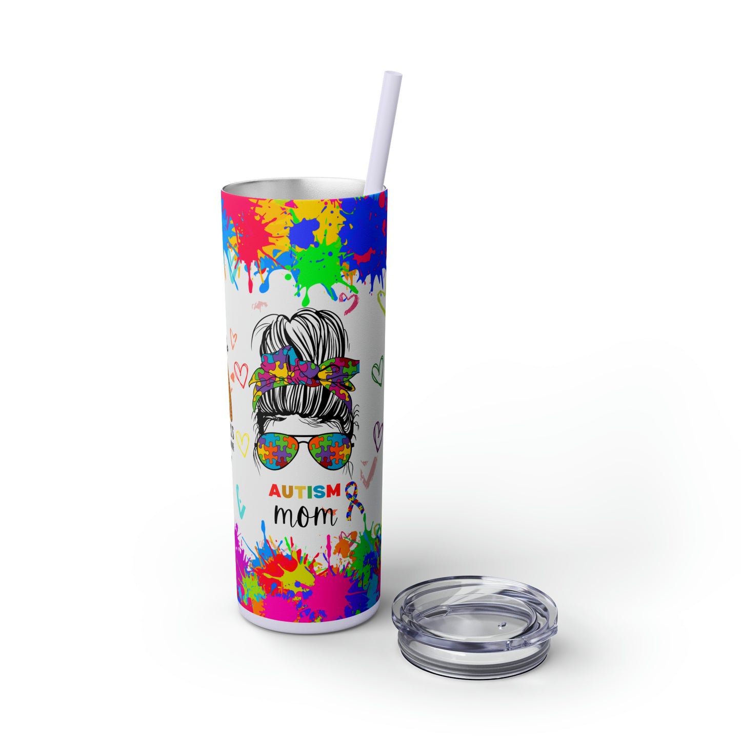 Autism awareness, Mama EcoChic 20oz Skinny Stainless Steel Tumbler with Straw