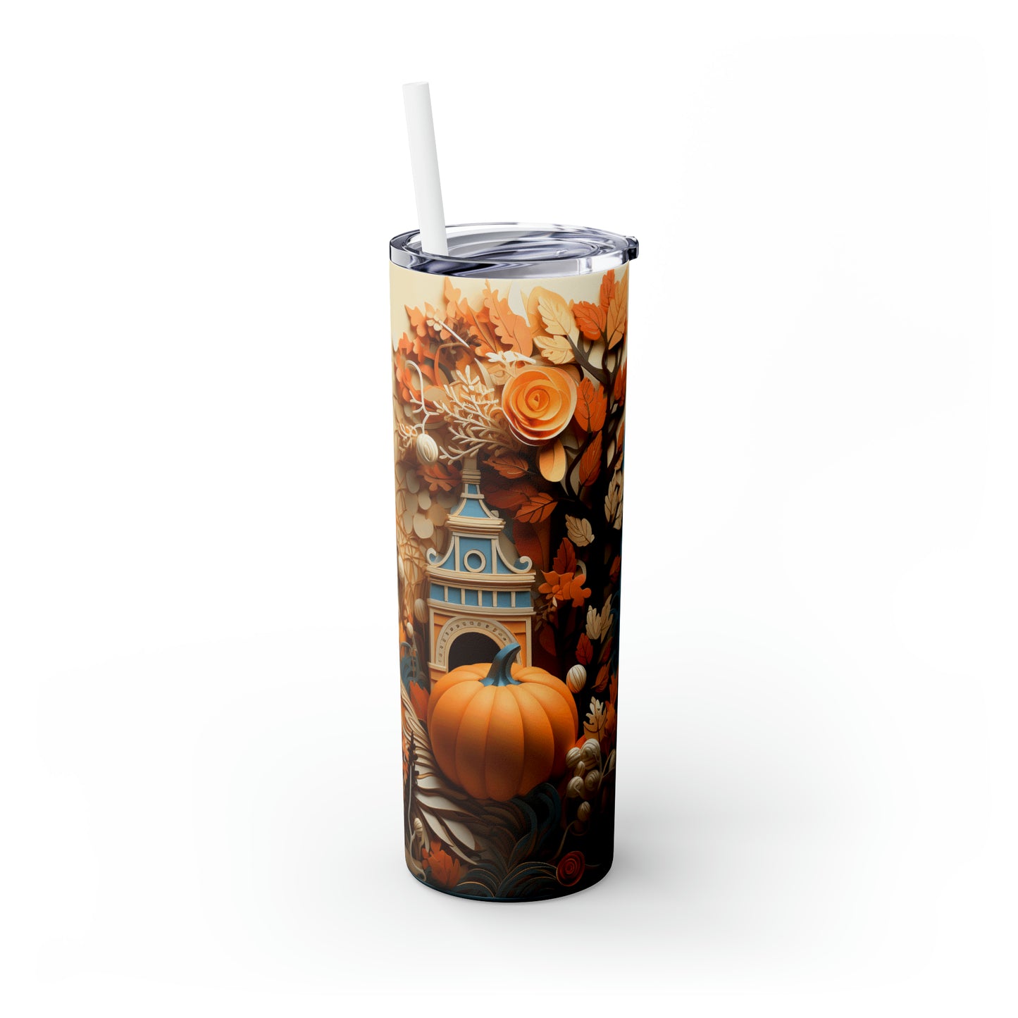 Fall pumpkin montage, Skinny Tumbler with Straw, 20oz