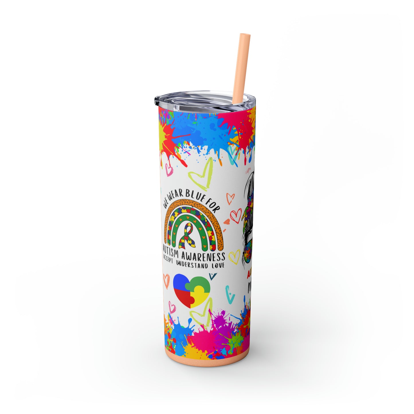 Autism awareness, Mama EcoChic 20oz Skinny Stainless Steel Tumbler with Straw