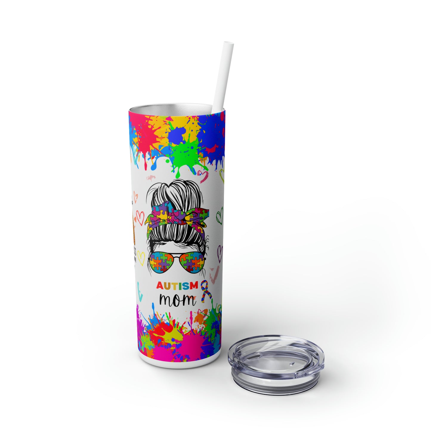 Autism awareness, Mama EcoChic 20oz Skinny Stainless Steel Tumbler with Straw