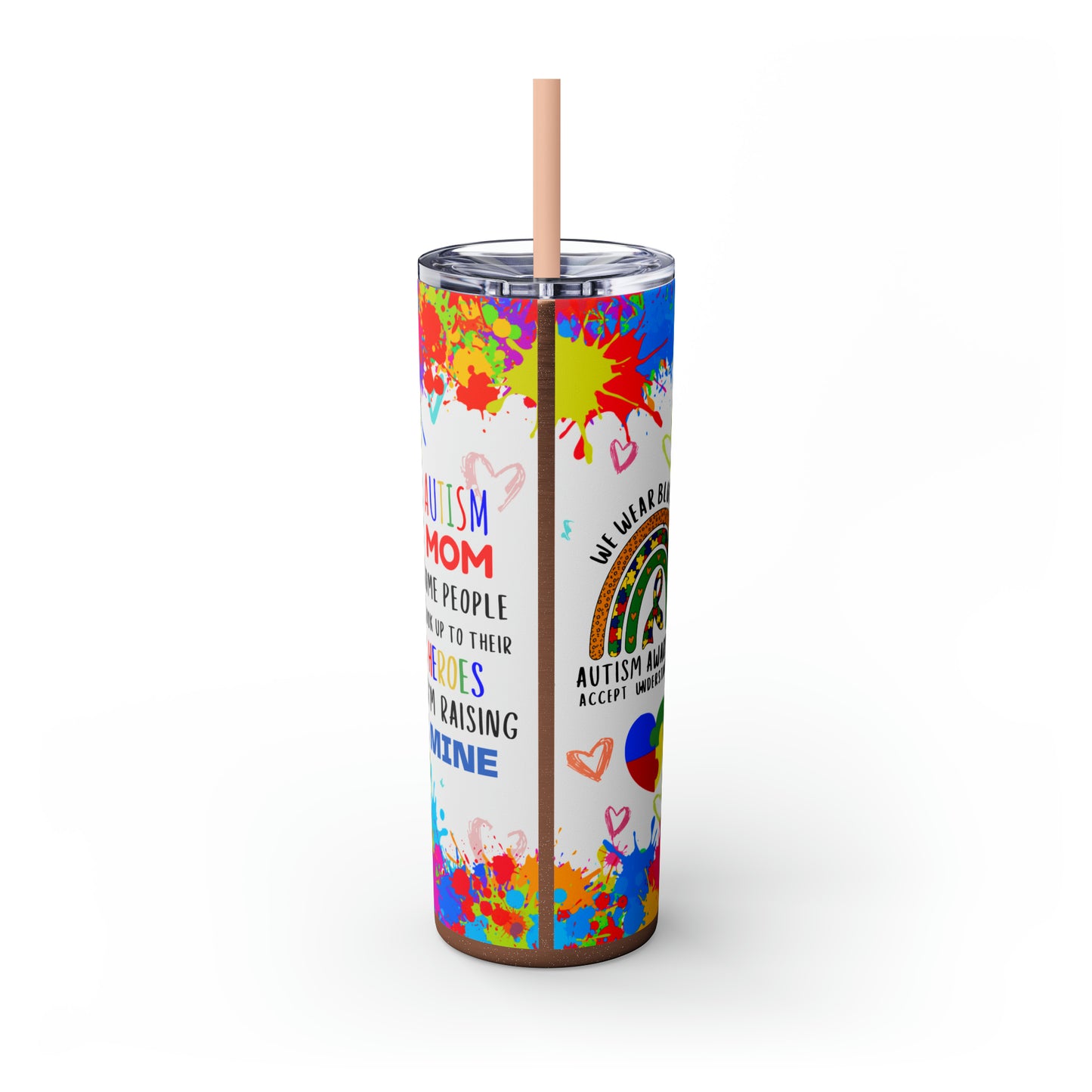Autism awareness, Mama EcoChic 20oz Skinny Stainless Steel Tumbler with Straw