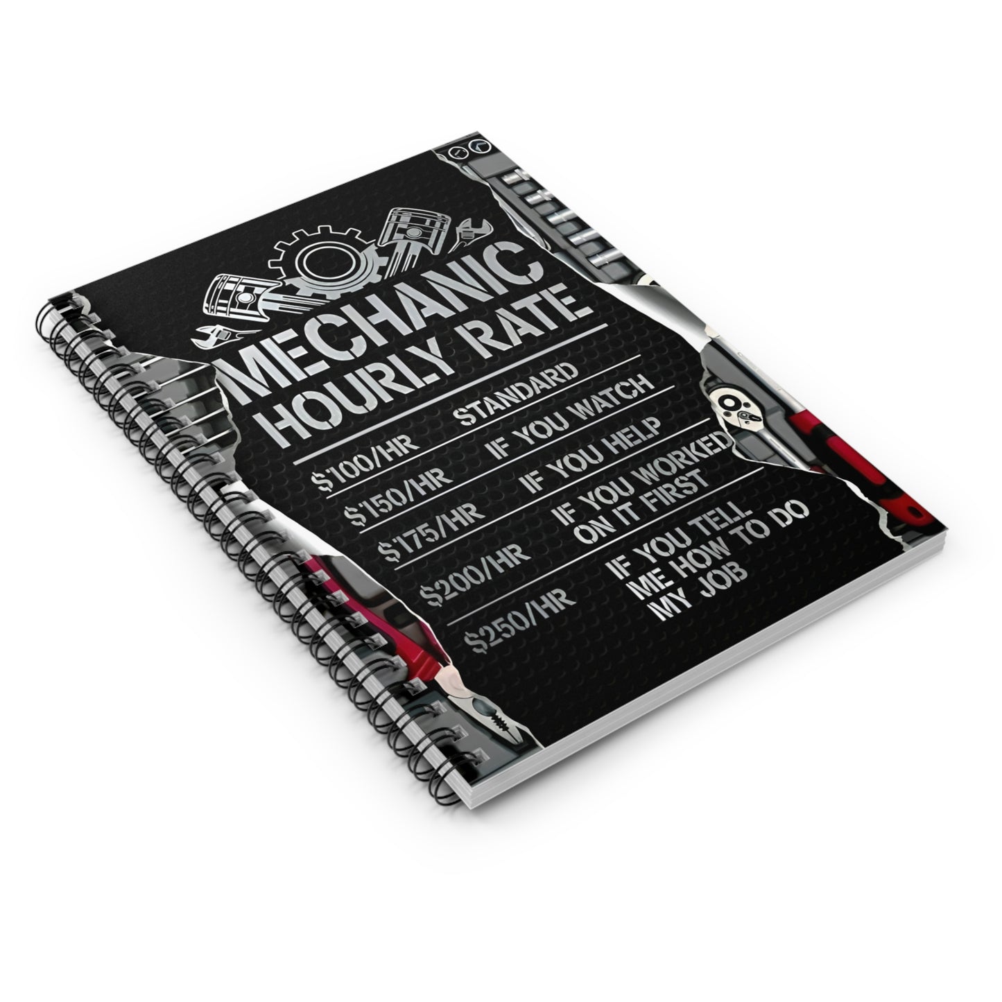 Mechanics Hourly Rate Spiral Notebook - Ruled Line