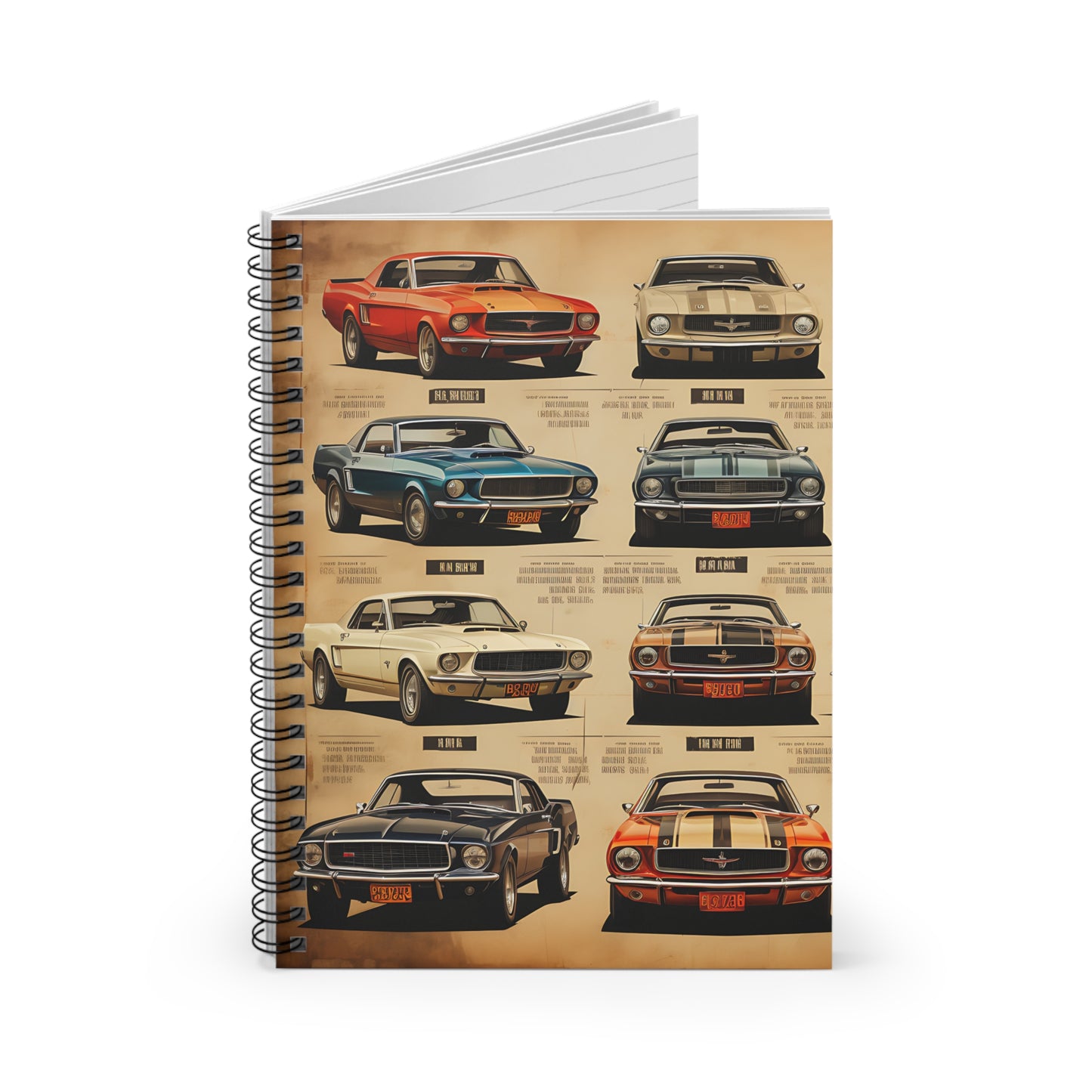 Classic American cars 1970 mustang Cars journal or Notebook. Boho, minimalist, Notes Spiral Notebook - Ruled Line